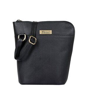 Black Genuine Leather Crossbody Sling Bag for Women–Over The Shoulder Belt Purse